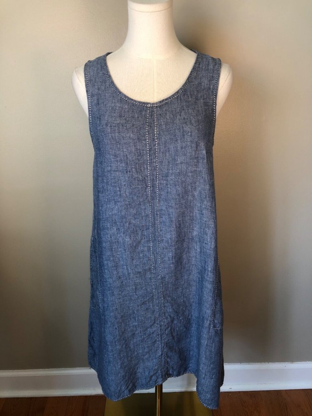 Max Studio 100% Linen Sleeveless Shift Dress Indigo Blue Size XS